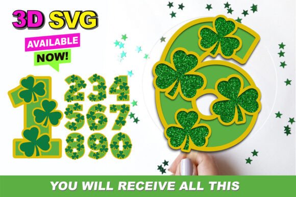 Download Lucky Charms Clover Numbers 3D SVG - Charms clover Collection
