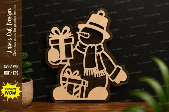 Download Snowman with Gifts Ornament Laser Cut - Gifts Collection